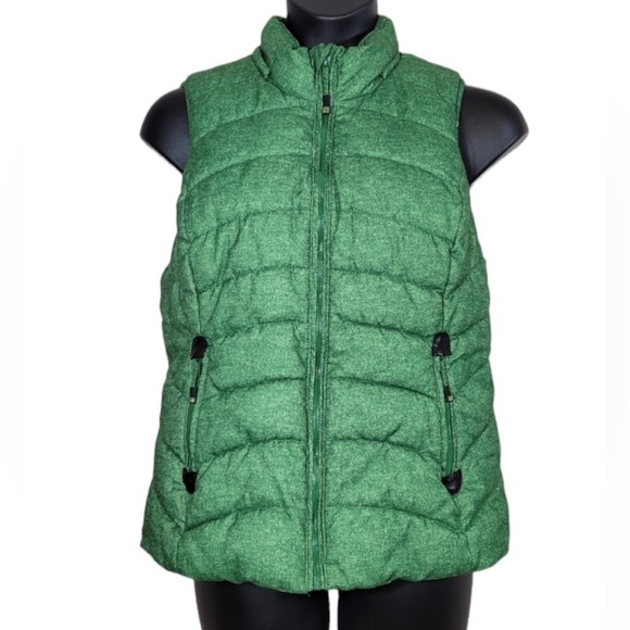 Green Tea Green Faux Fur Lined Puffer Vest Sz Lg - Picture 1 of 9